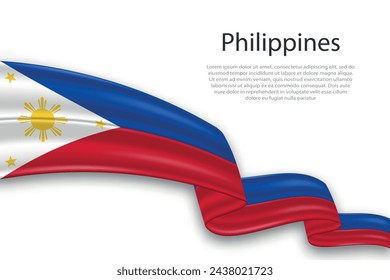 Elegant, wavy abstract representation flag of Philippines, flowing on a white background with placeholder text