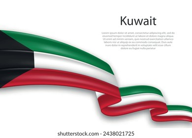 Elegant, wavy abstract representation flag of Kuwait, flowing on a white background with placeholder text