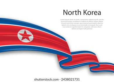 Elegant, wavy abstract representation flag of North Korea, flowing on a white background with placeholder text