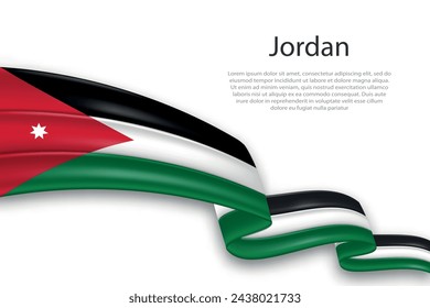 Elegant, wavy abstract representation flag of Jordan, flowing on a white background with placeholder text