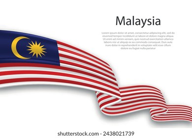 Elegant, wavy abstract representation flag of Malaysia, flowing on a white background with placeholder text