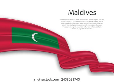 Elegant, wavy abstract representation flag of Maldives, flowing on a white background with placeholder text