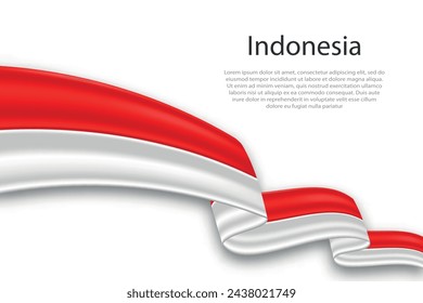 Elegant, wavy abstract representation flag of Indonesia, flowing on a white background with placeholder text