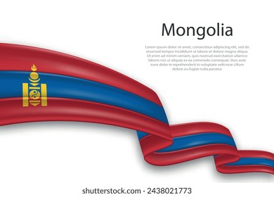 Bandera de representación abstracta ondulada y elegante de Mongolia, que fluye sobre un fondo blanco con texto de marcador de posición