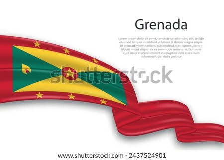 Elegant, wavy abstract representation flag of Grenada, flowing on a white background with placeholder text