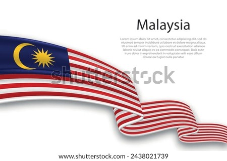 Elegant, wavy abstract representation flag of Malaysia, flowing on a white background with placeholder text