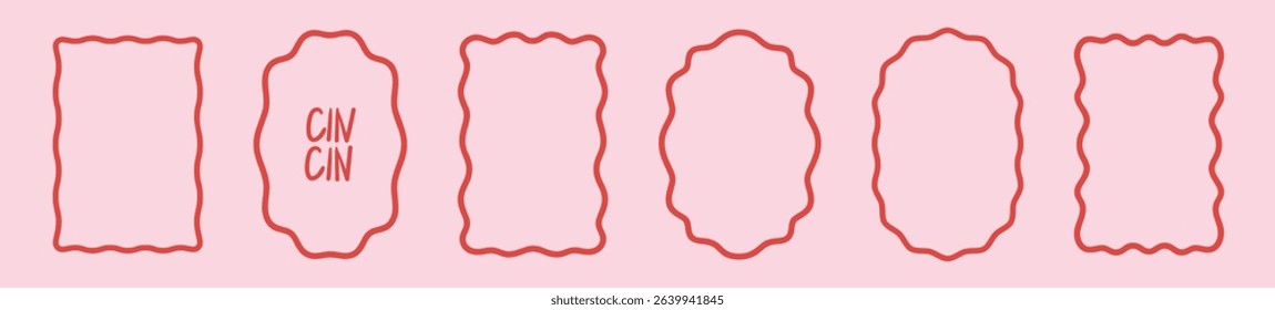 Elegant wavy frame set. Abstract empty zig zag border elements in line doodle style. Geometric minimal rectangle vector illustrations for invitations, social media, poster.