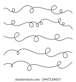 Elegante línea ondulada. Abstractas squiggles líneas negras. Ilustración vectorial aislada sobre fondo blanco.