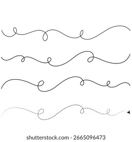 Elegante conjunto de linhas onduladas. Linhas pretas de rabiscos abstratos. Ilustração de stock de ilustração vetorial