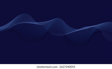 Elegant, wavy pattern in cool tones. Smooth, blue and purple ribbons on a dark field.