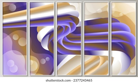 Elegant wavy striped abstract panel. A composition of five images in white thin frames for interior decoration, blog design, social media accounts, corporate design and your other projects. Vector.