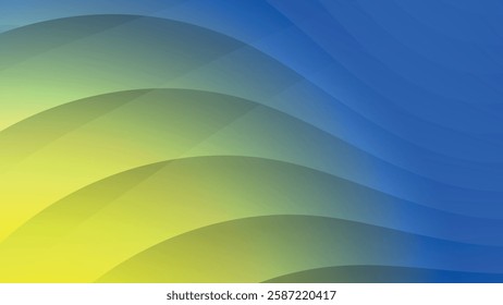 Elegant wavy striped wallpaper in blue and yellow tones. An excellent background for advertising, posters, postcards, business cards, corporate attributes and your other projects. Vector.