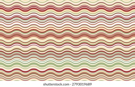 Elegant wavy stripes in muted red, cream, and green create a calming, retroinspired pattern.