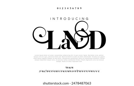 Elegant wedding alphabet letters font and number. Typography Luxury classic lettering serif fonts decorative vintage retro logo concept.