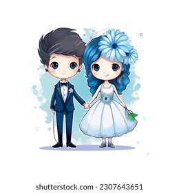 Elegant Wedding Bliss Couple in Stunning Wedding Attire Illustration