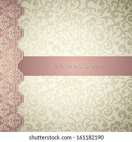 Elegant wedding, business, visiting, invitation card. Vintage border, abstract swirls wallpaper 