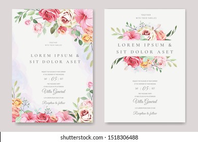 elegant wedding card with beautiful floral and leaves template