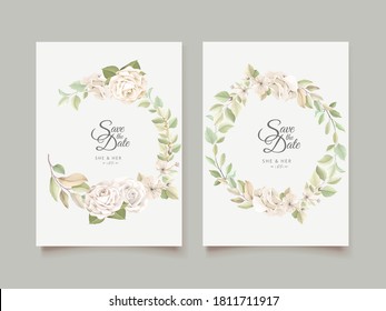 elegant wedding card with beautiful floral and leaves template