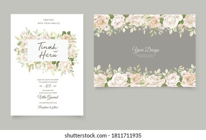 elegant wedding card with beautiful floral and leaves template