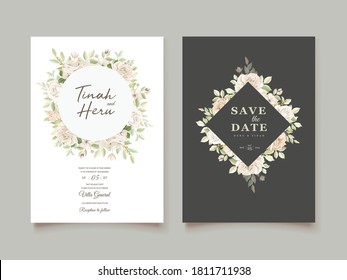 elegant wedding card with beautiful floral and leaves template