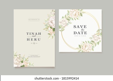 elegant wedding card with beautiful floral and leaves template