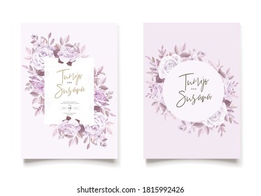 elegant wedding card with beautiful floral and leaves template