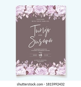 elegant wedding card with beautiful floral and leaves template