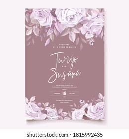 elegant wedding card with beautiful floral and leaves template