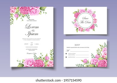 Elegant wedding card with beautiful floral and leaves template