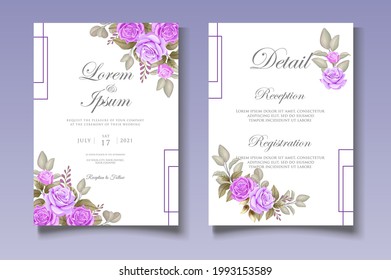 Elegant wedding card with beautiful floral and leaves template