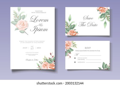 Elegant wedding card with beautiful floral and leaves template