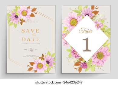 elegant wedding card with beautiful floral and leaves template	
