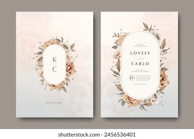 Elegante diseño de tarjeta de boda con hermosas rosas Plantilla