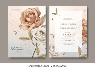 Elegante diseño de tarjeta de boda con hermosas rosas Plantilla