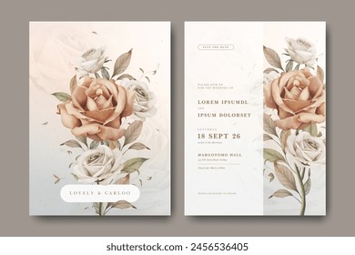 Elegante diseño de tarjeta de boda con hermosas rosas Plantilla