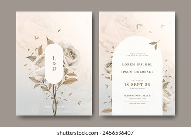 Elegant wedding card design with beautiful roses template