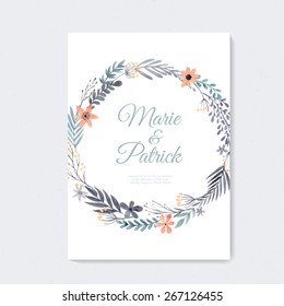 Elegant wedding card design with handpainted watercolor flowers. Artistic floral summer or spring bridal design. 