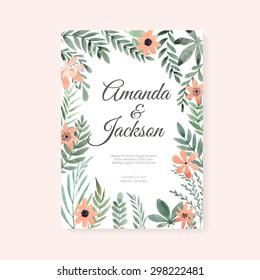 Design elegante de cartão de casamento com flores de aquarela pintadas à mão. Design artístico floral de verão ou primavera nupcial.