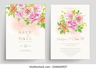 elegant wedding card with hand drawn floral roses design