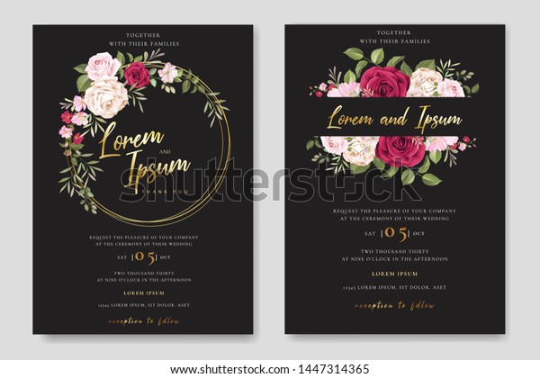 Elegant Wedding Card Invitation Floral Leaves Stock Vector Royalty Free 1447314365