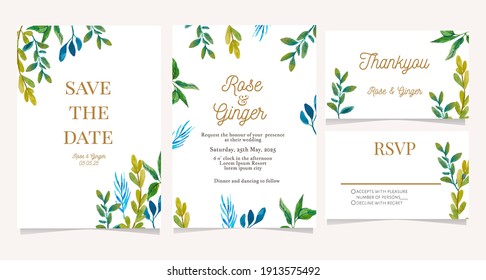 elegant wedding card invitation with foliage illustration