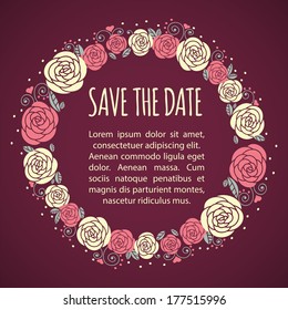 Elegant wedding card with roses. Vector illustration