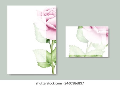  Elegante conjunto de tarjetas de boda Plantilla con flor de rosa