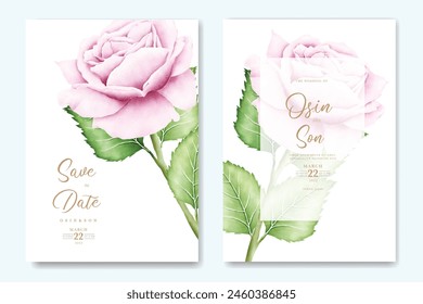  Elegantes Hochzeitskarten-Set Vorlage mit Rosenblume