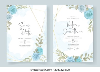 Elegant wedding card template with blooming rose ornament