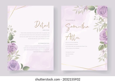 Elegant wedding card template with blooming rose ornament