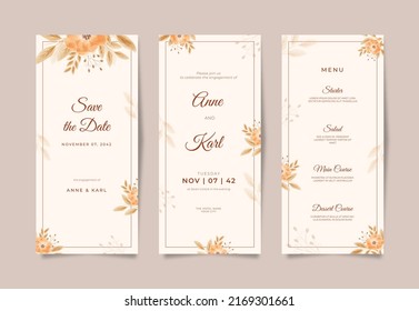 Elegant wedding card template with boho floral watercolor