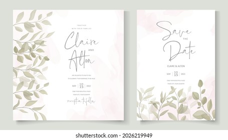 Elegant wedding card template with eucalyptus leaf ornament