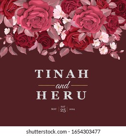 Elegant wedding card template with maroon floral and leaves