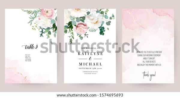 Elegante Hochzeitskarten Mit Rosafarbener Aquarellstruktur Und Stock Vektorgrafik Lizenzfrei